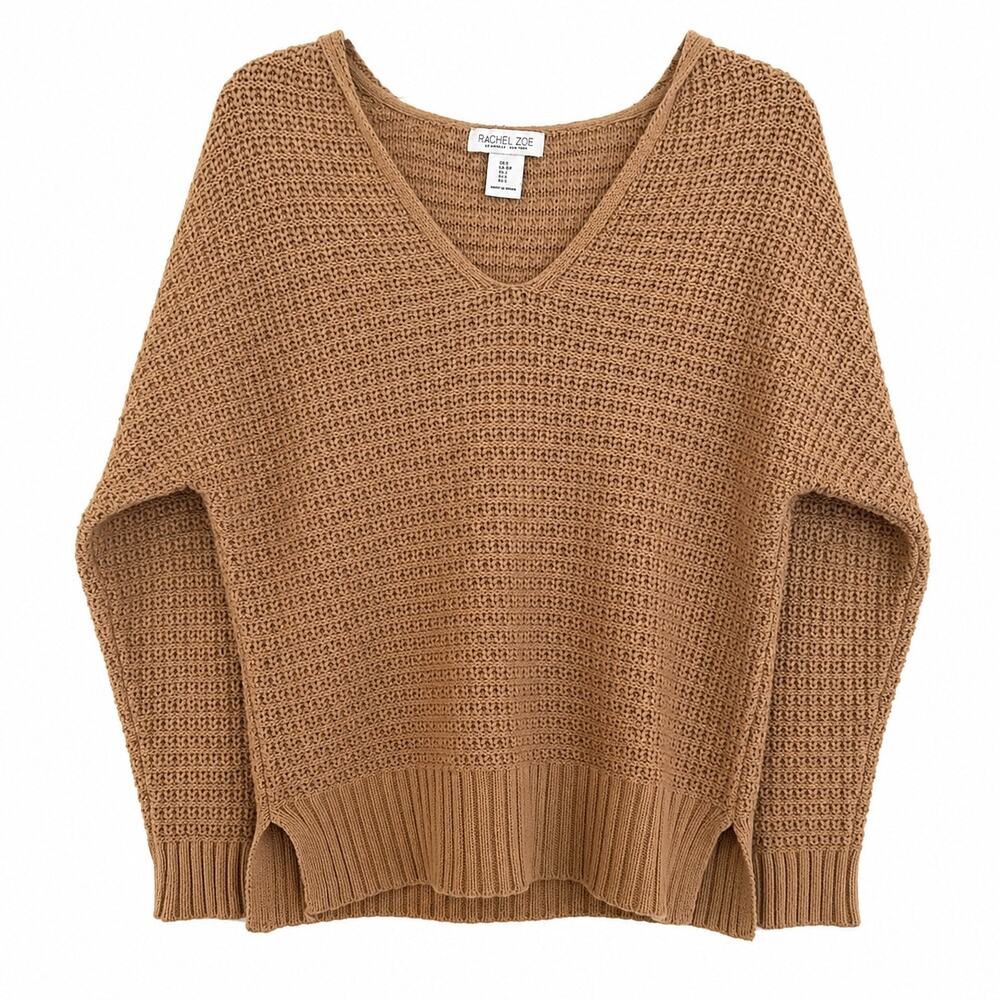 Rachel Zoe hooded boho V- neckline pullover sweater. Tan women’s S